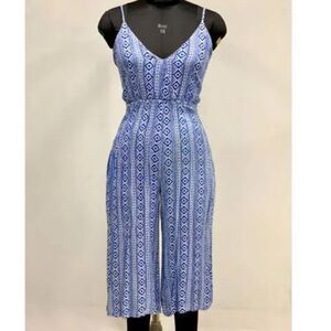 Blue & White striped geometric print romper Sz M